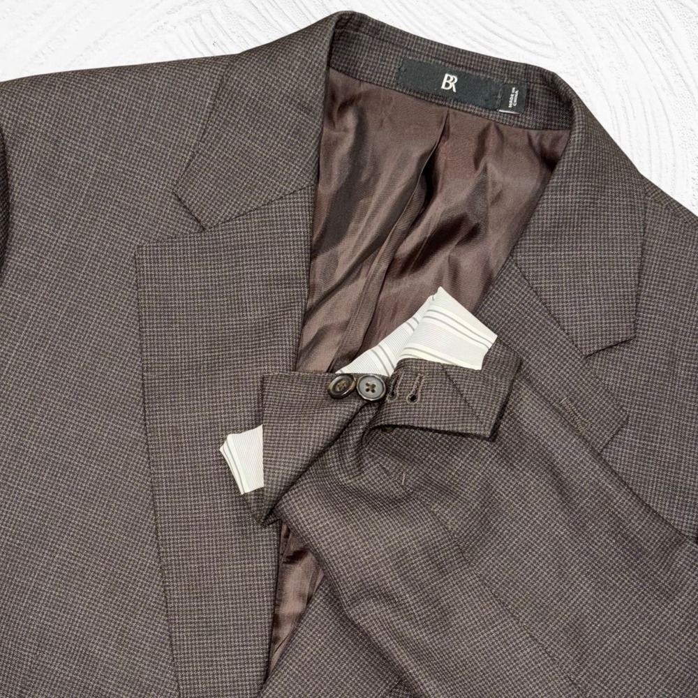Banana Republic Blazer 42R Brown Black Check Vital Barberis Rustico Wool Slim